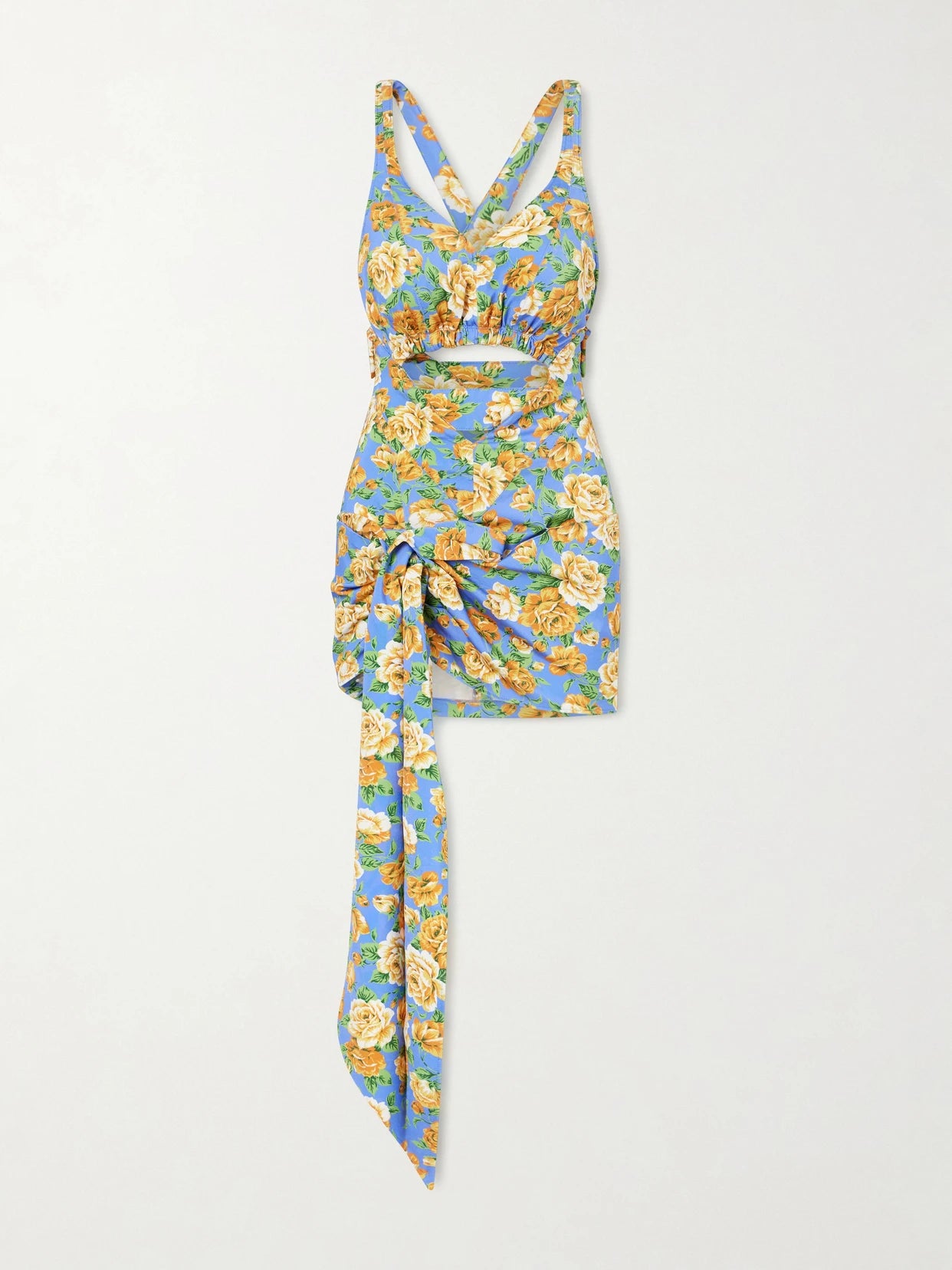 Image of Bodysuits. Product name - Tie-detailed Cutout Floral-print Stretch-jersey Playsuit in Multi colour by brand - RABANNE
