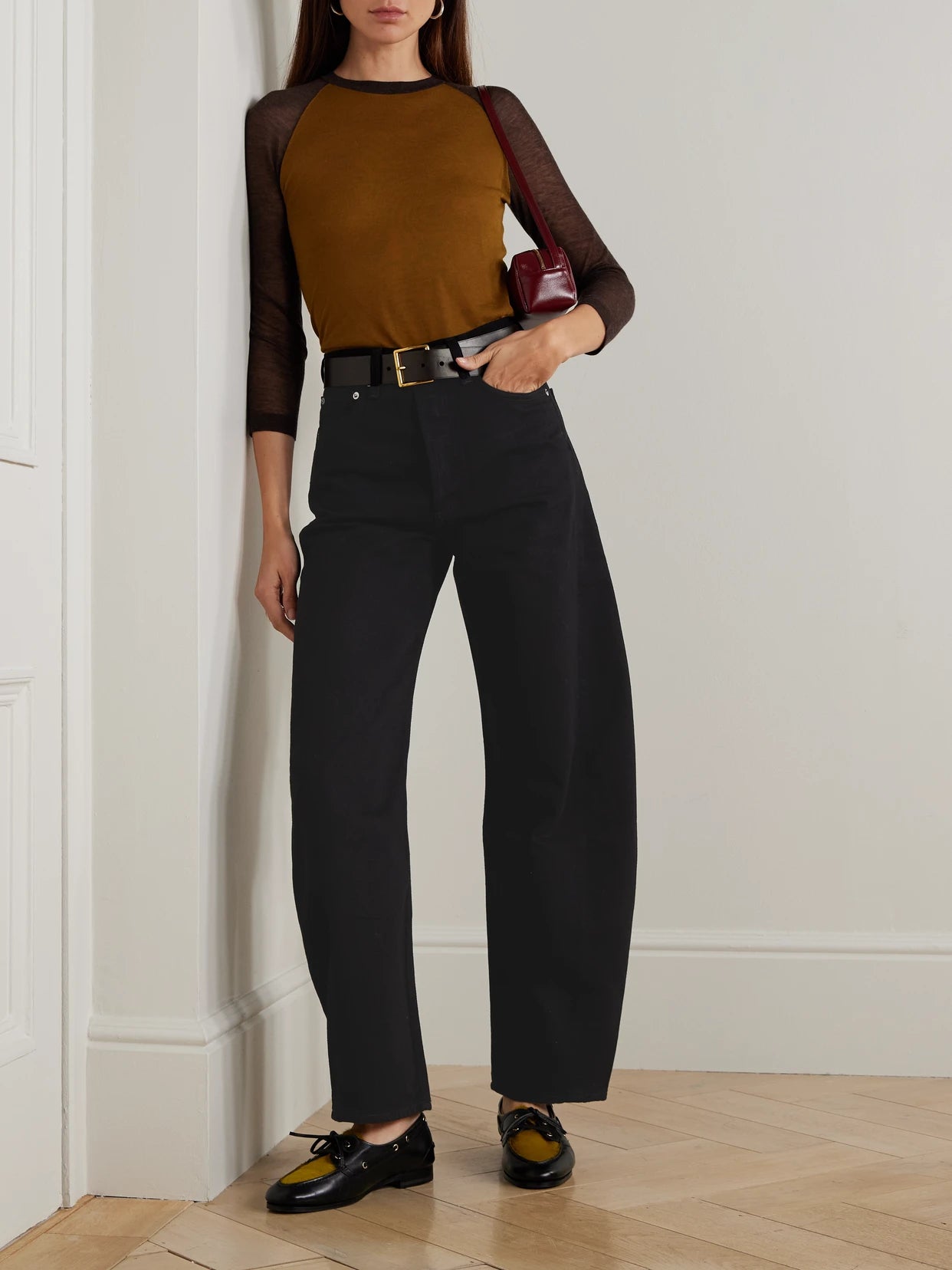 Image of Jeans. Product name - Luna High-rise Barrel-leg Organic Jeans in Black colour by brand - AGOLDE