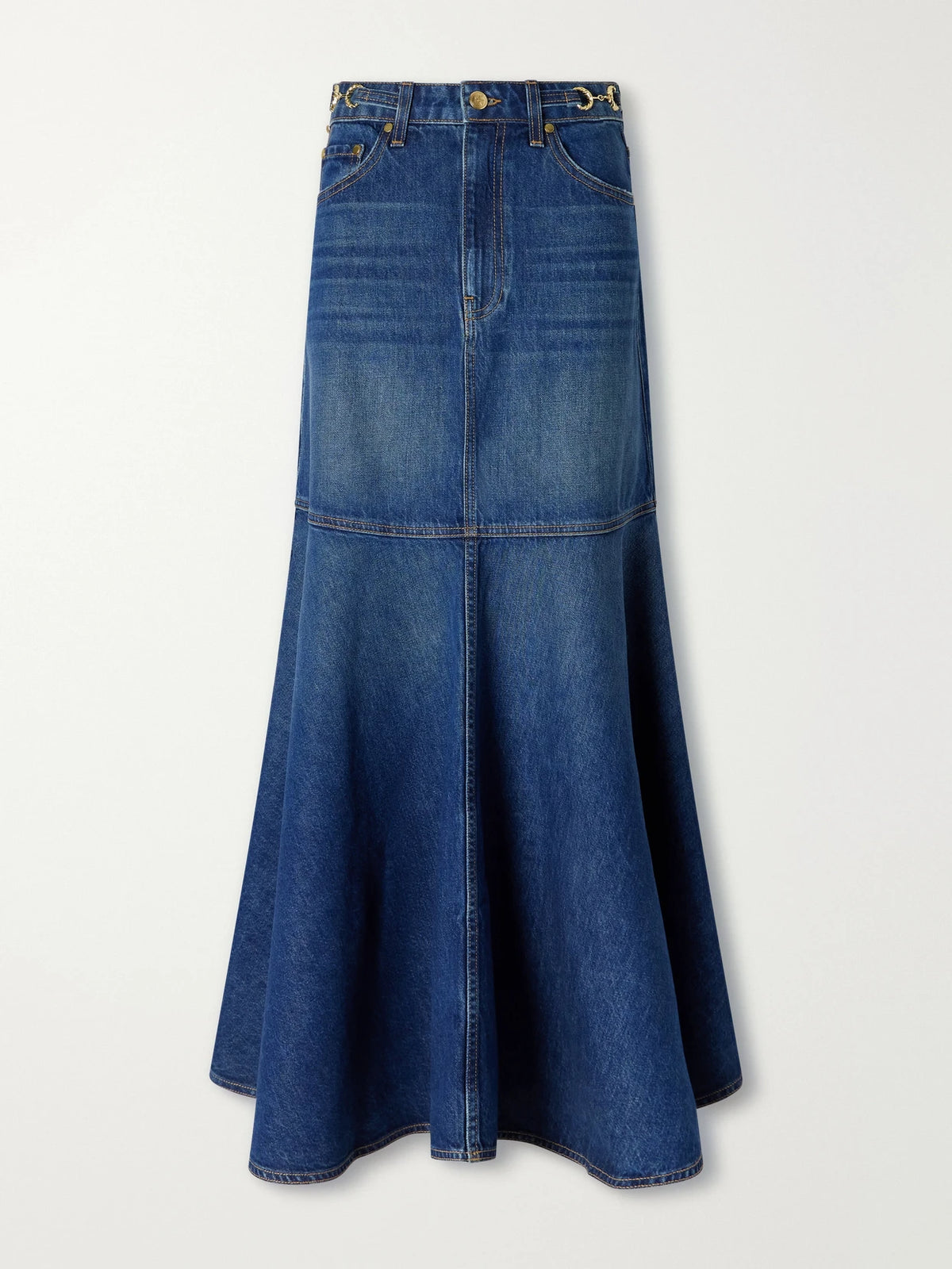 Ulla Johnson The Madelyn Embellished Paneled Denim Maxi Skirt