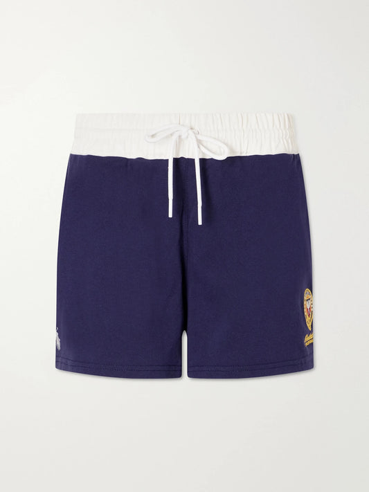 Image of a model wearing Shorts. Product name - + Wimbledon Cotton-jersey Shorts in Navy colour by brand - Polo Ralph Lauren