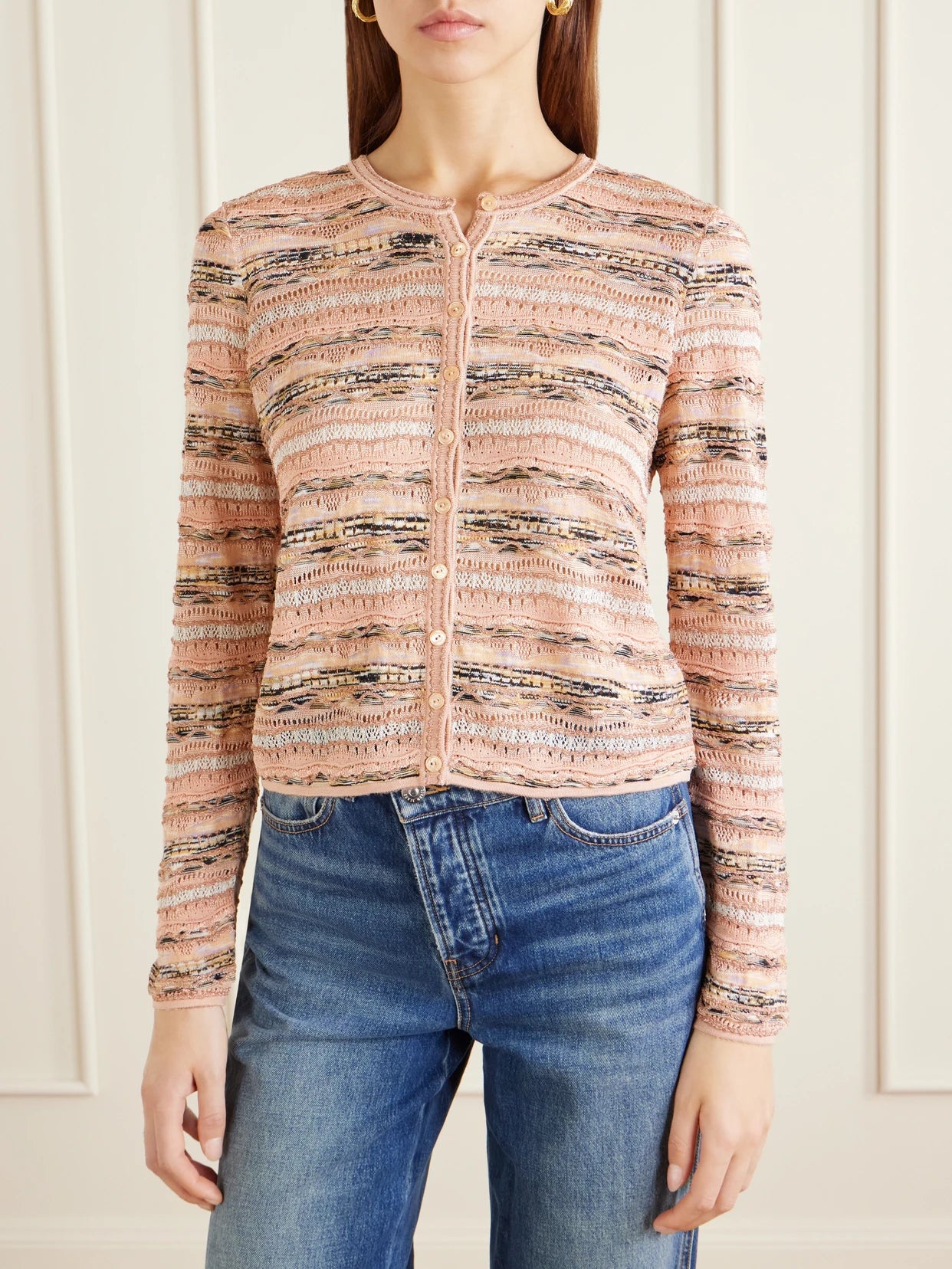 Mia Striped Pointelle-knit Cardigan