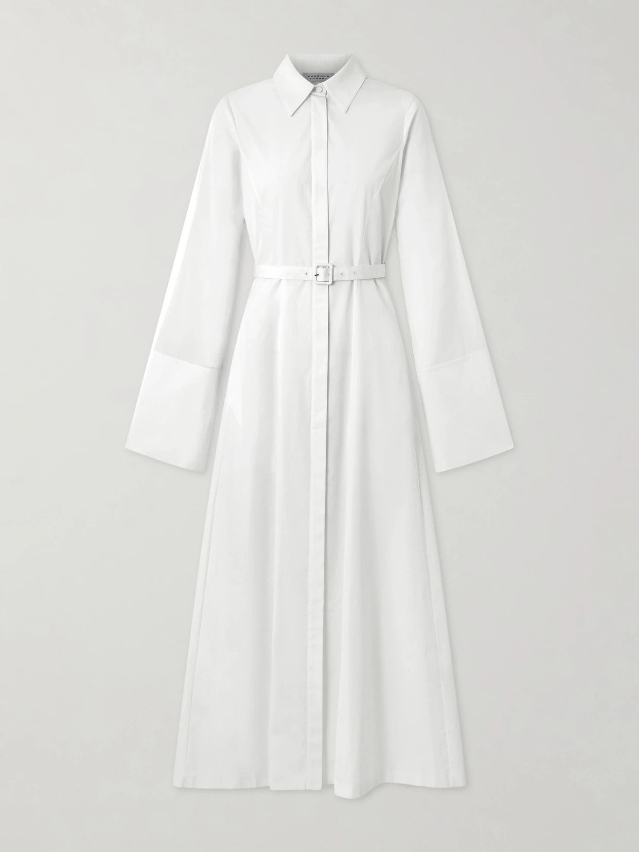 Image of Dresses. Product name - Carmina Belted Cotton-poplin Maxi Dress in White colour by brand - Gabriela Hearst