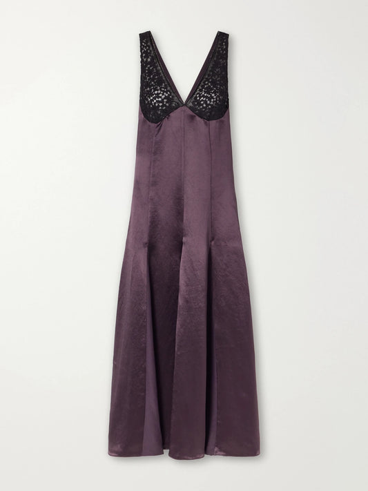 Maria McManus Lace-trimmed Satin Midi Dress