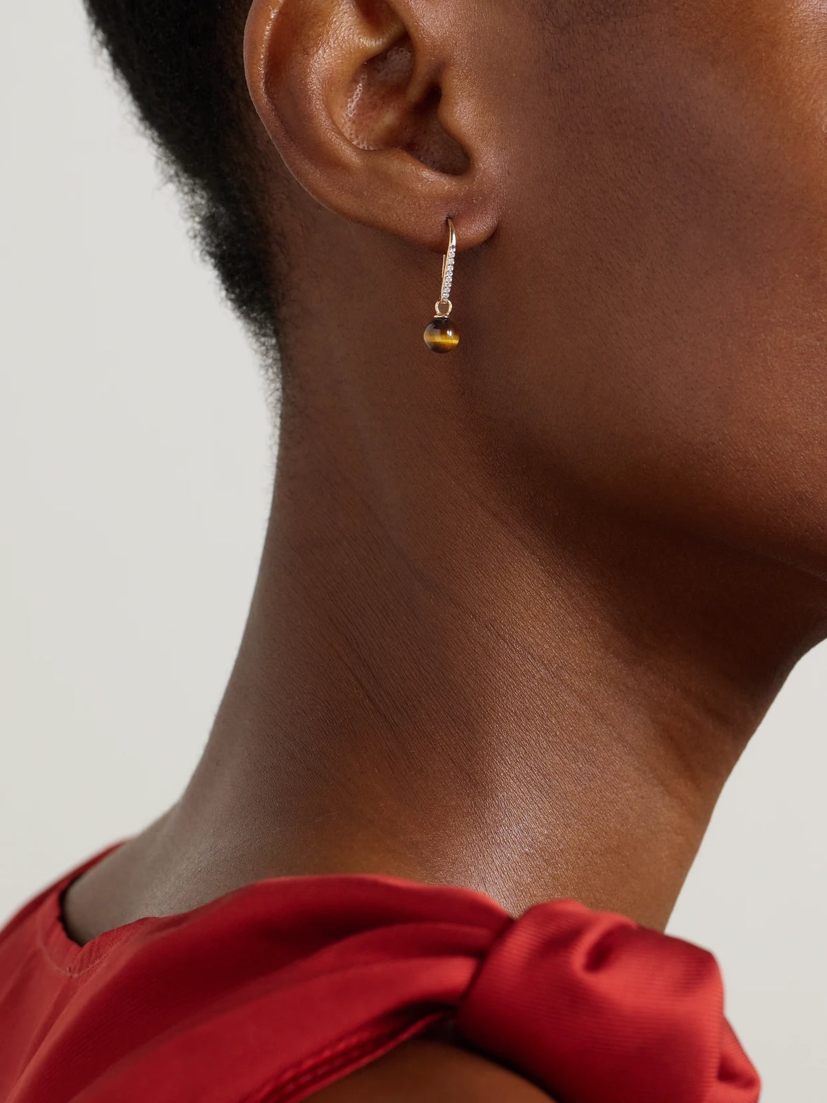 Image of Earrings. Product name - 14-karat Gold, Tiger's Eye And Diamond Earrings in Multi colour by brand - Mateo