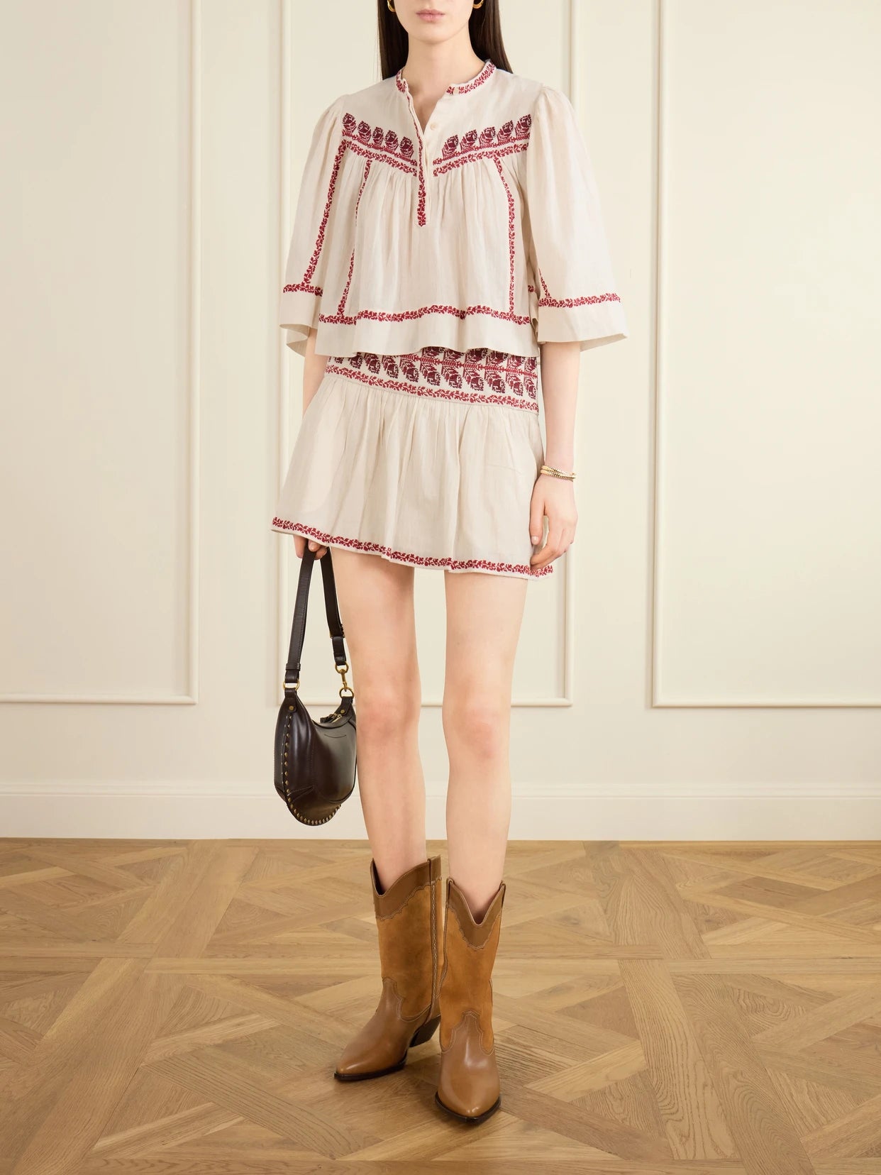 Image of Shirts. Product name - Juline Embroidered Organic Cotton Shirt in Beige colour by brand - MARANT ÉTOILE