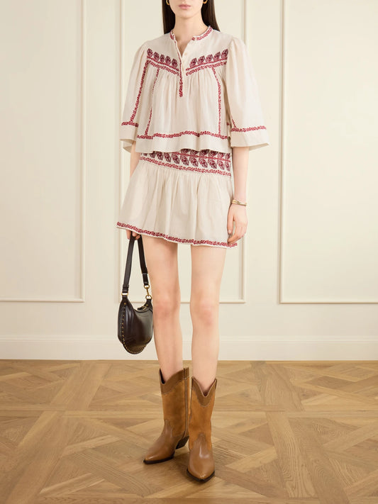 Image of Shirts. Product name - Juline Embroidered Organic Cotton Shirt in Beige colour by brand - MARANT ÉTOILE
