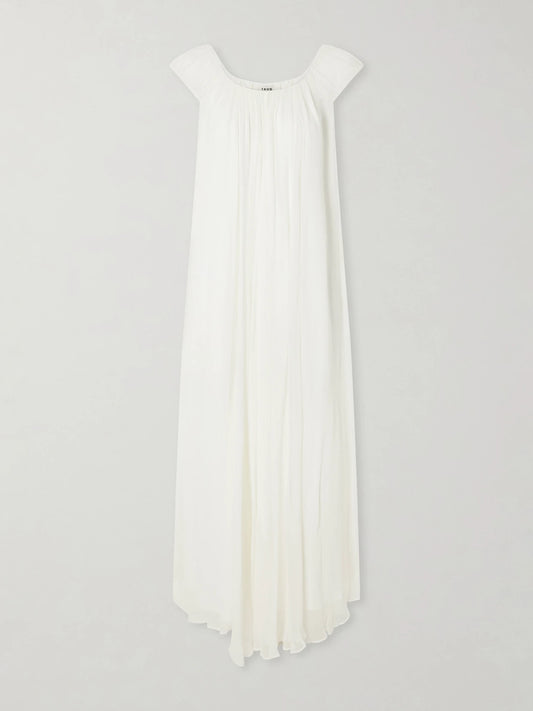 Image of Dresses. Product name - Leda Chiffon Maxi Dress in Ivory colour by brand - STAUD