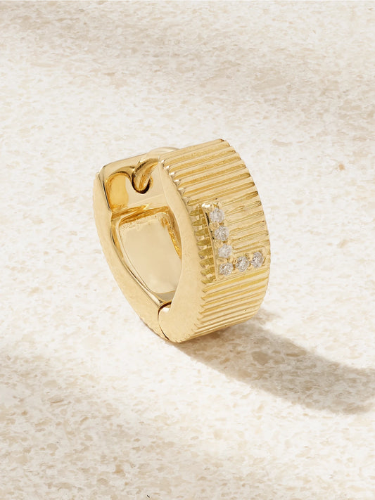 FoundRae Initial 18-karat Gold Diamond Single Hoop Earring