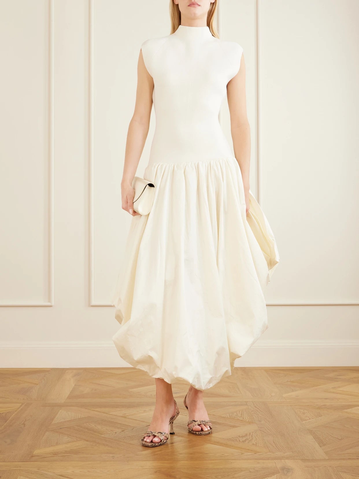 Image of Dresses. Product name - Venetia Satin Midi Dress in Cream colour by brand - Aje