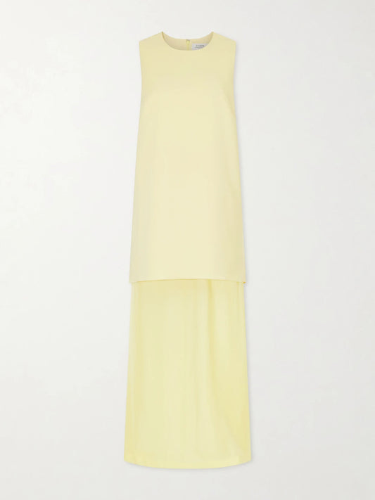 Image of Dresses. Product name - Crepe And Chiffon Maxi Dress in Pastel yellow colour by brand - La Ligne
