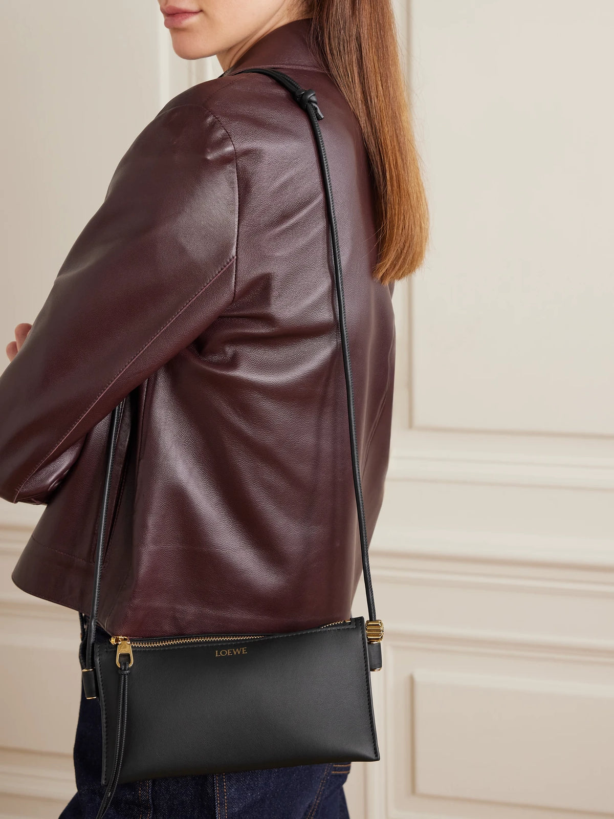 Image of Bags. Product name - Joya Embellished Leather Shoulder Bag in Black colour by brand - LOEWE