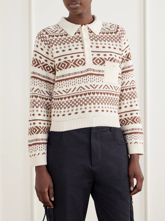 ALIX OF BOHEMIA Liza Frost Fair Isle Cotton Polo Sweater