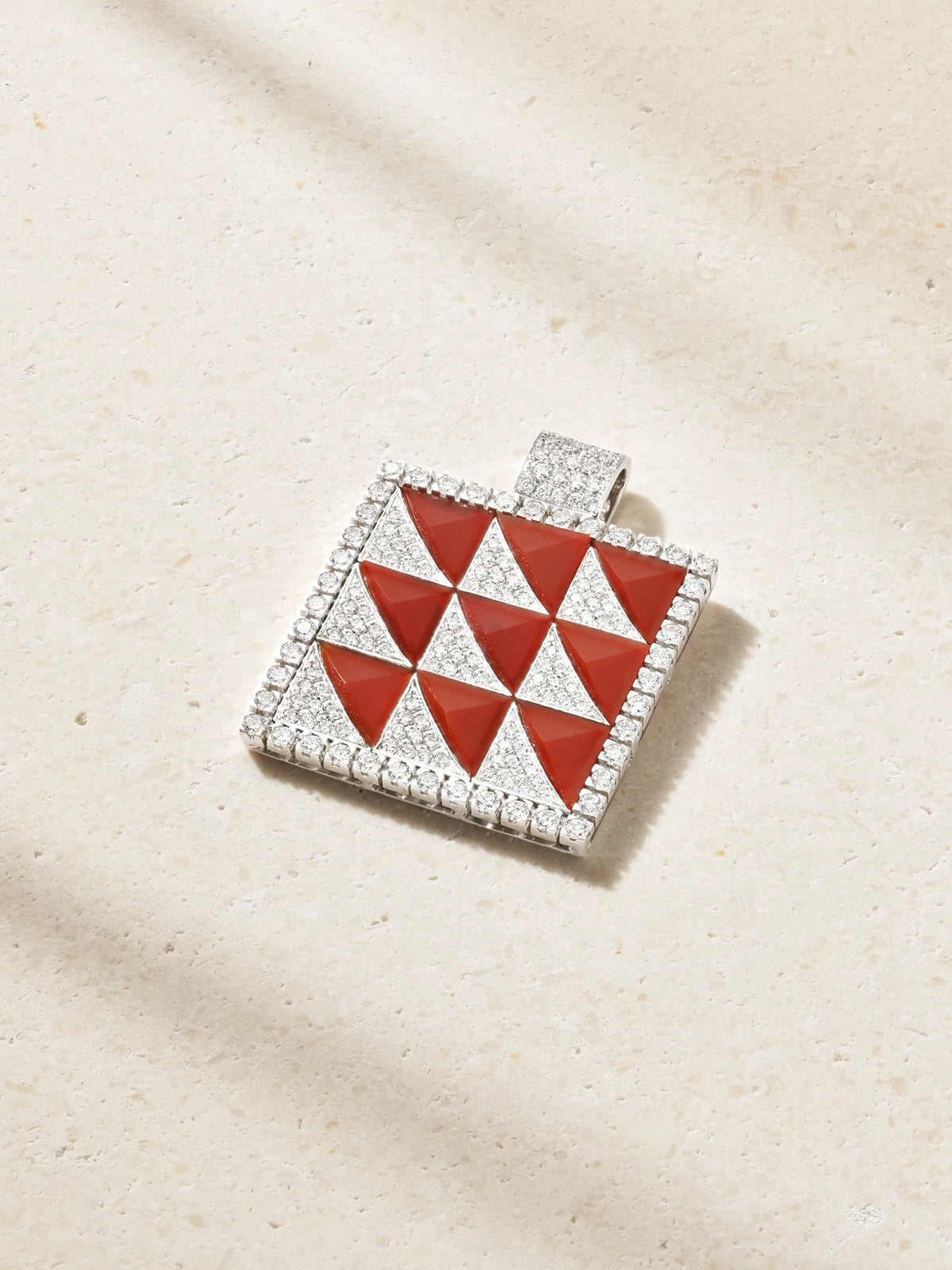 Square 18-karat White Gold, Carnelian And Diamond Pendant