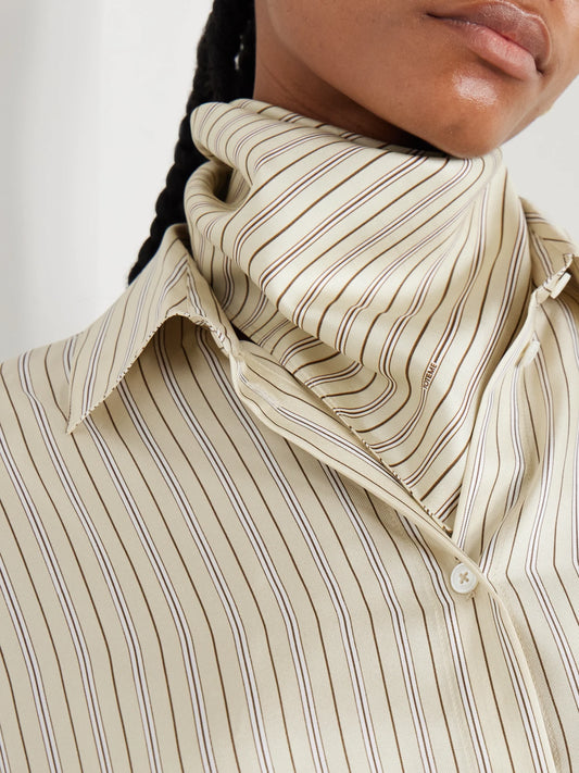 Image of Scarves & Shawls. Product name - Signature Striped Silk-twill Scarf in Beige colour by brand - TOTEME
