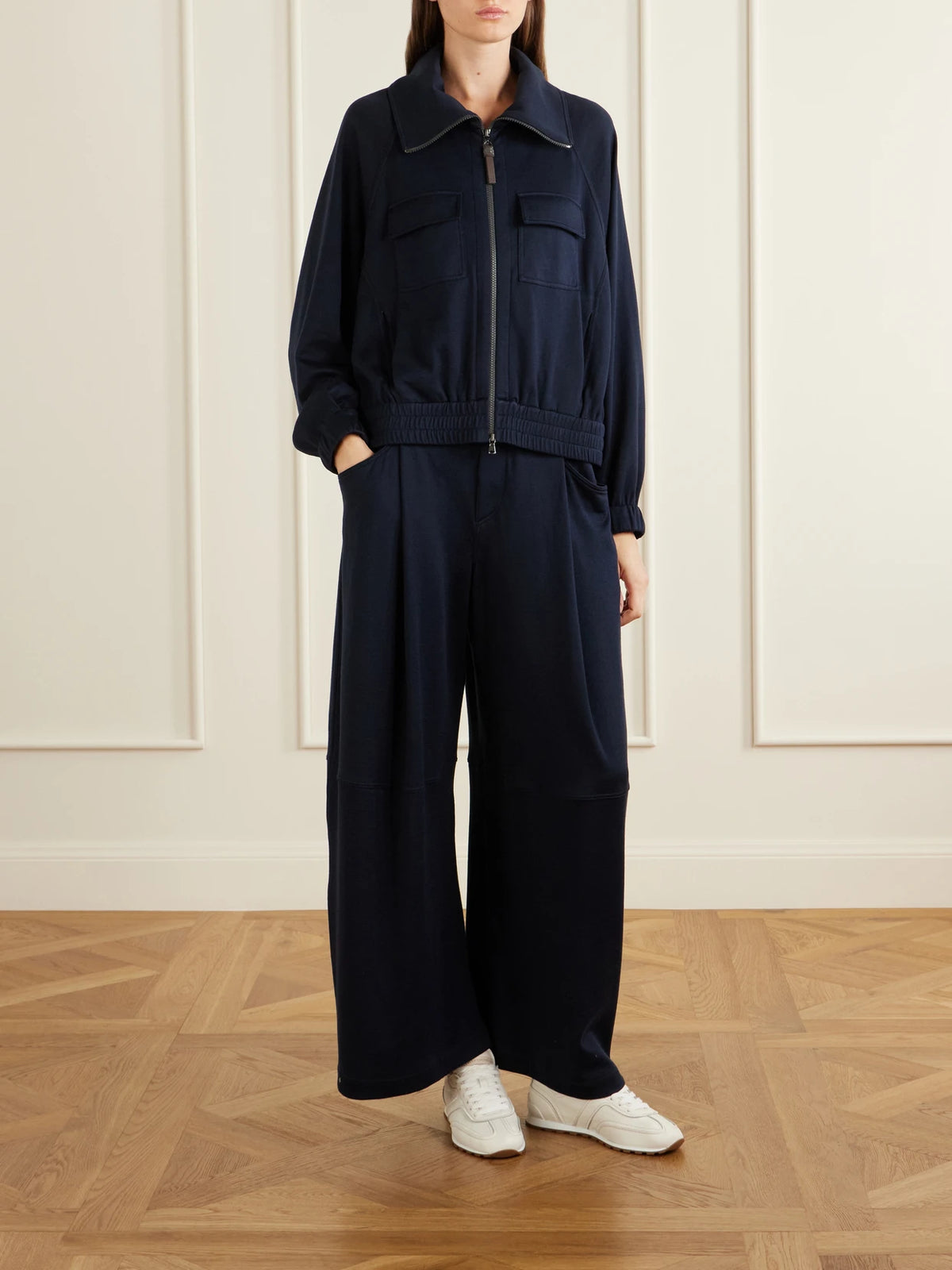 Image of Coats & Jackets. Product name - Cotton-blend Jacket in Navy colour by brand - Brunello Cucinelli