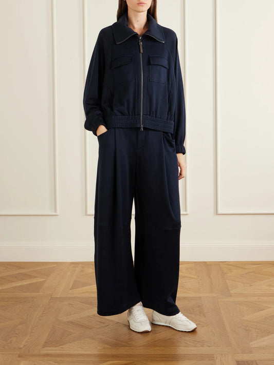 Image of Coats & Jackets. Product name - Cotton-blend Jacket in Navy colour by brand - Brunello Cucinelli