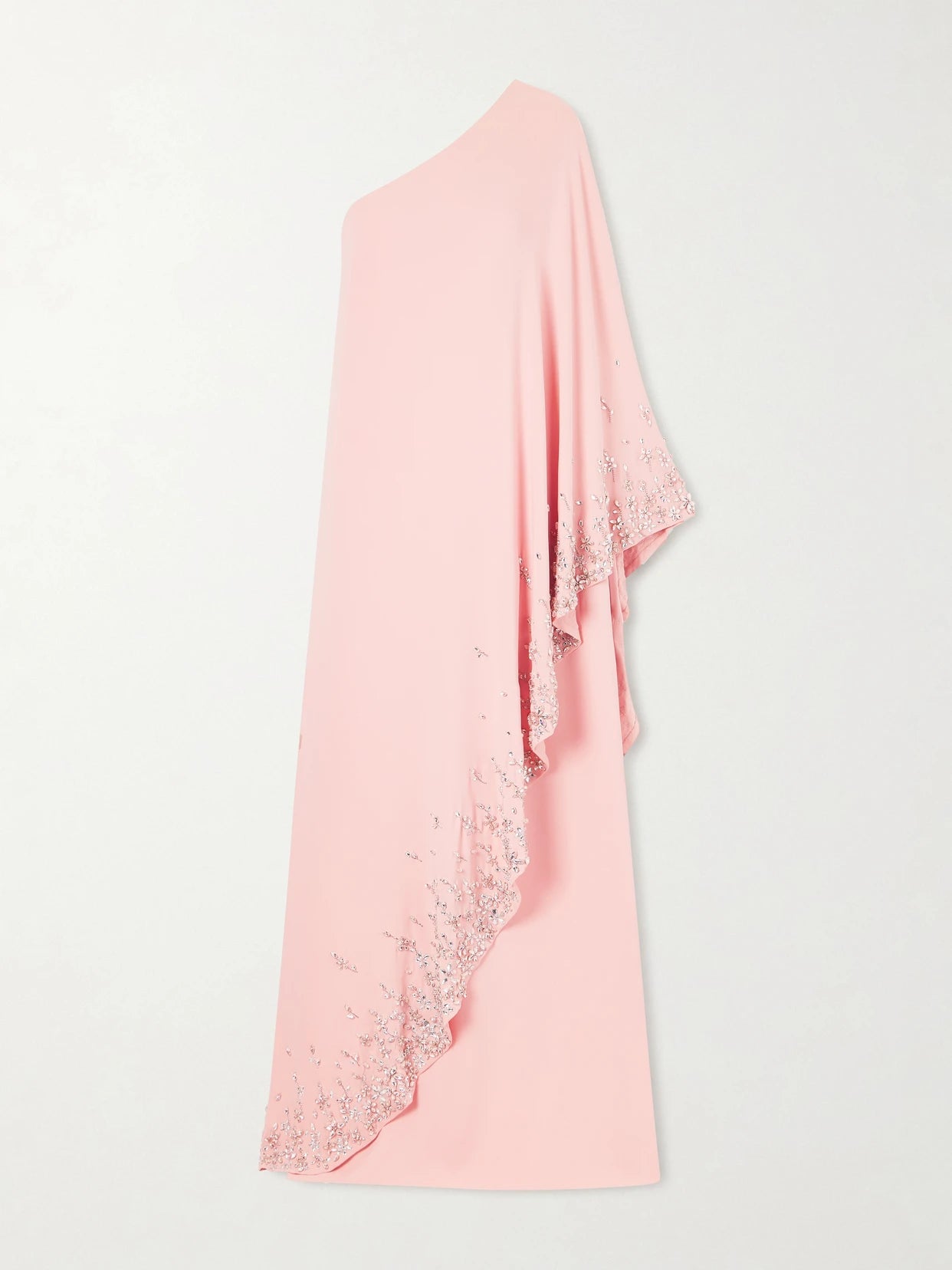 Image of Dresses. Product name - One-shoulder Crystal-embellished Silk-blend Crepe Gown in Pink colour by brand - Oscar de la Renta