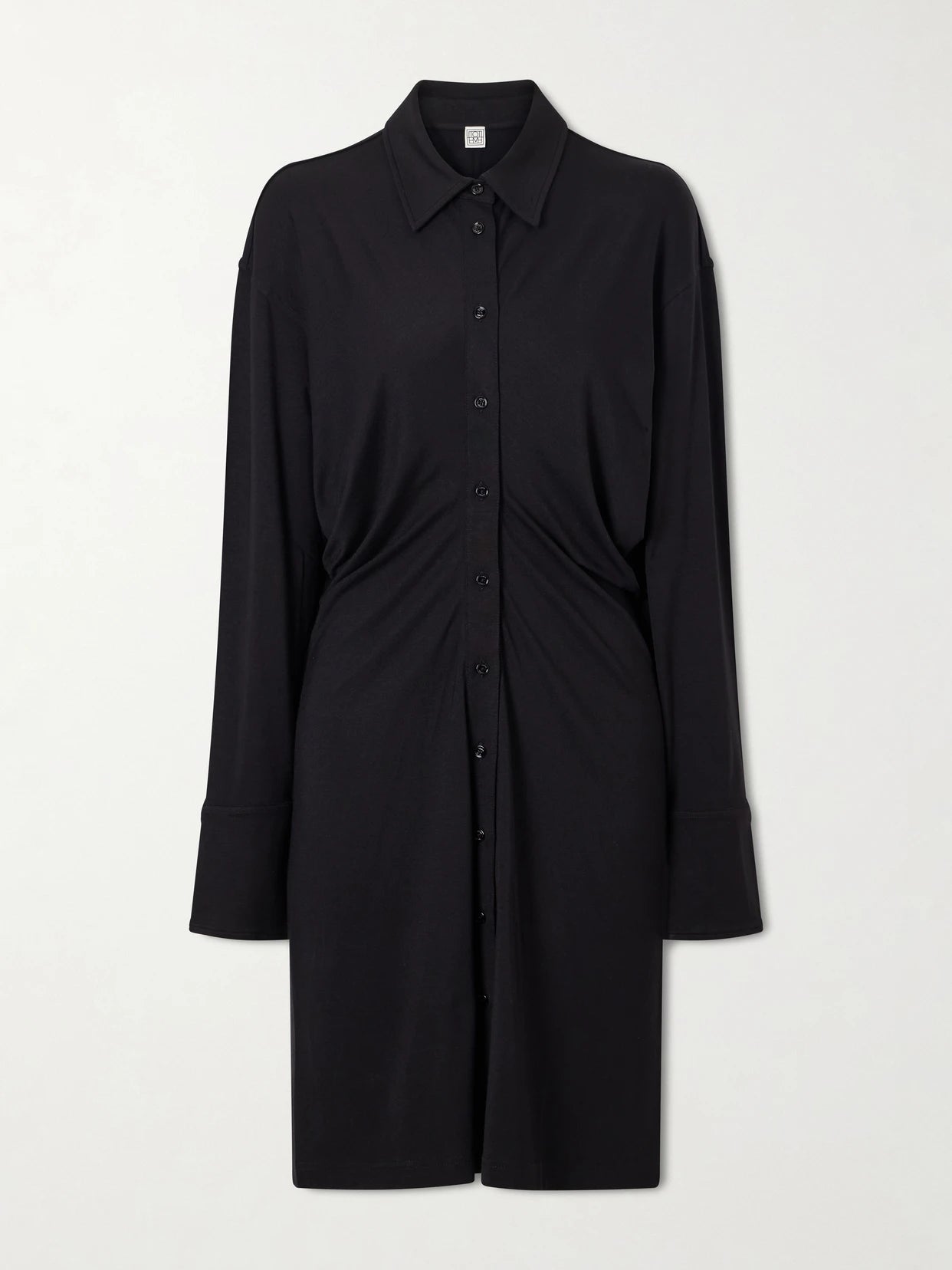 Image of Dresses. Product name - Slouch Draped Jersey Midi Dress in Black colour by brand - TOTEME
