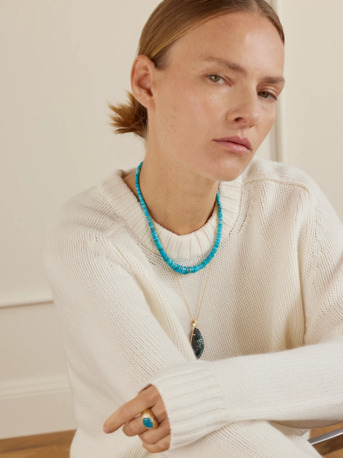 Image of Necklaces. Product name - 14-karat Gold, Opal And Diamond Pendant in Multi colour by brand - Jacquie Aiche