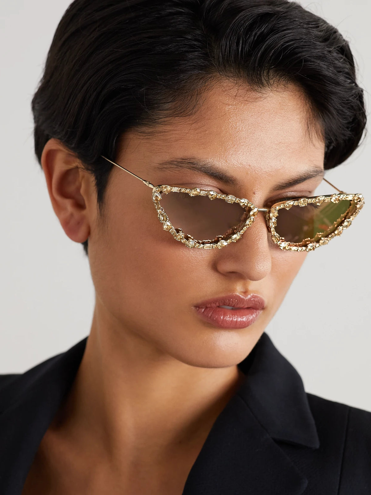 Image of Sunglasses. Product name - Missdior B1u Cat-eye Crystal-embellished Gold-tone Sunglasses in Multi colour by brand - DIOR Eyewear