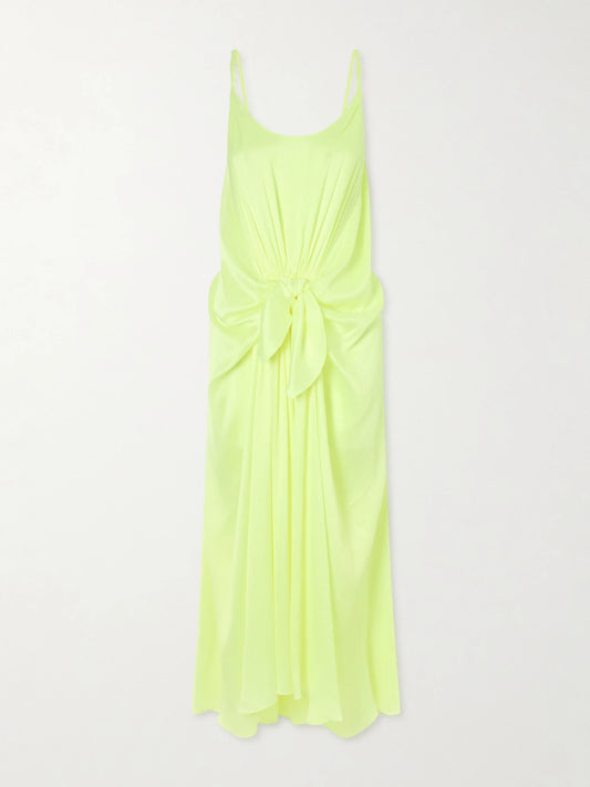 Tie-detailed Crinkled-silk Midi Dress