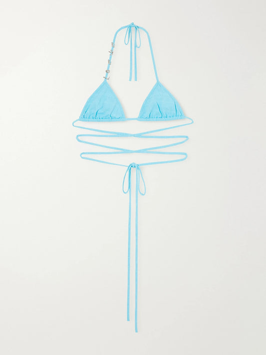 Image of Swimwear. Product name - + Paula's Ibiza Jacquard Bikini Top in Turquoise colour by brand - LOEWE