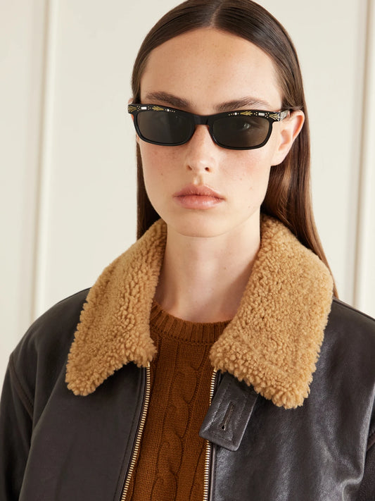 Image of Sunglasses. Product name - Crystal-embellished Square-frame Recycled Acetate Sunglasses in Black colour by brand - Valentino Eyewear
