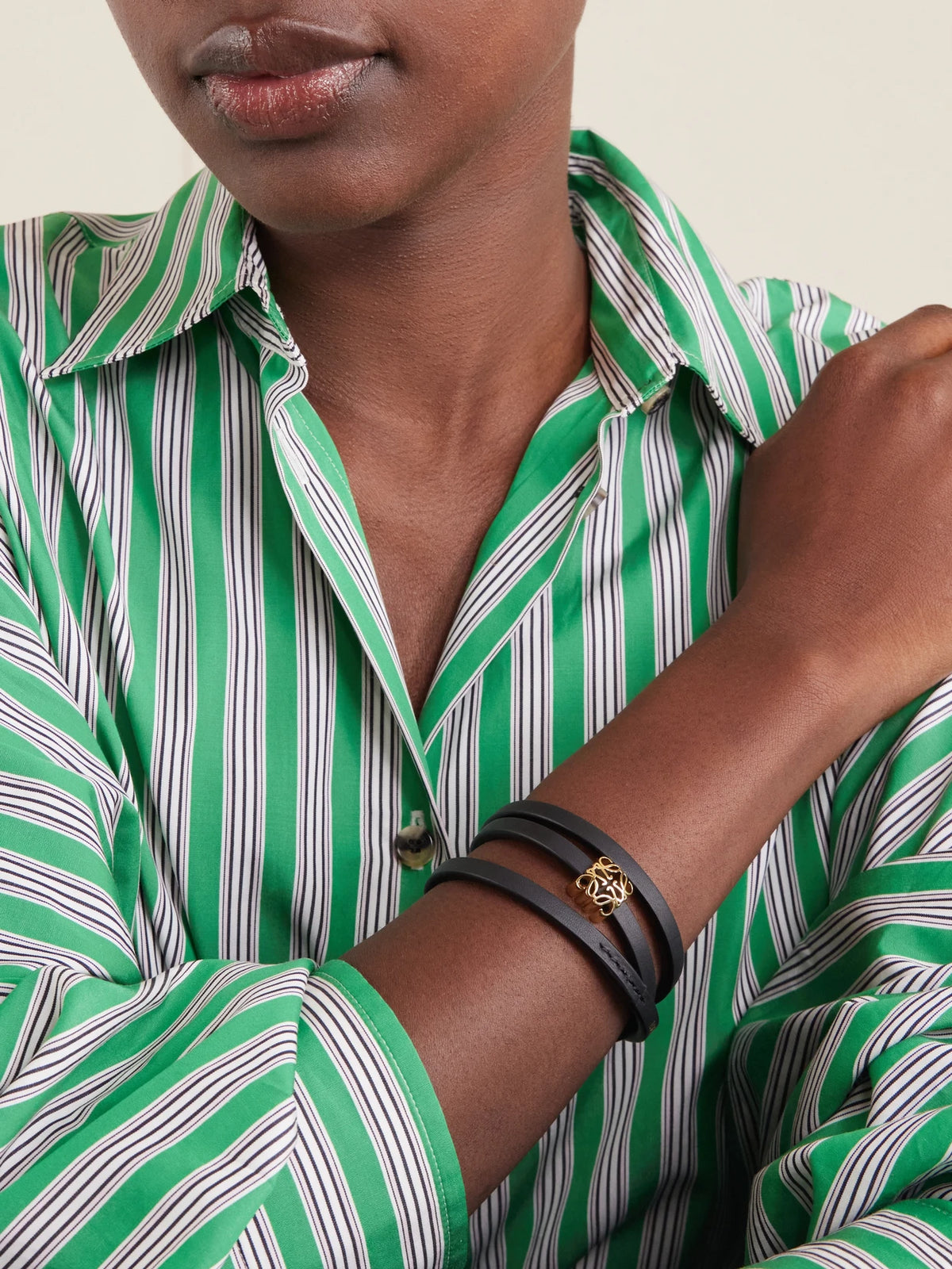 Image of Bracelets. Product name - + Paula's Ibiza Logo-embellished Leather Bracelet in Black colour by brand - LOEWE
