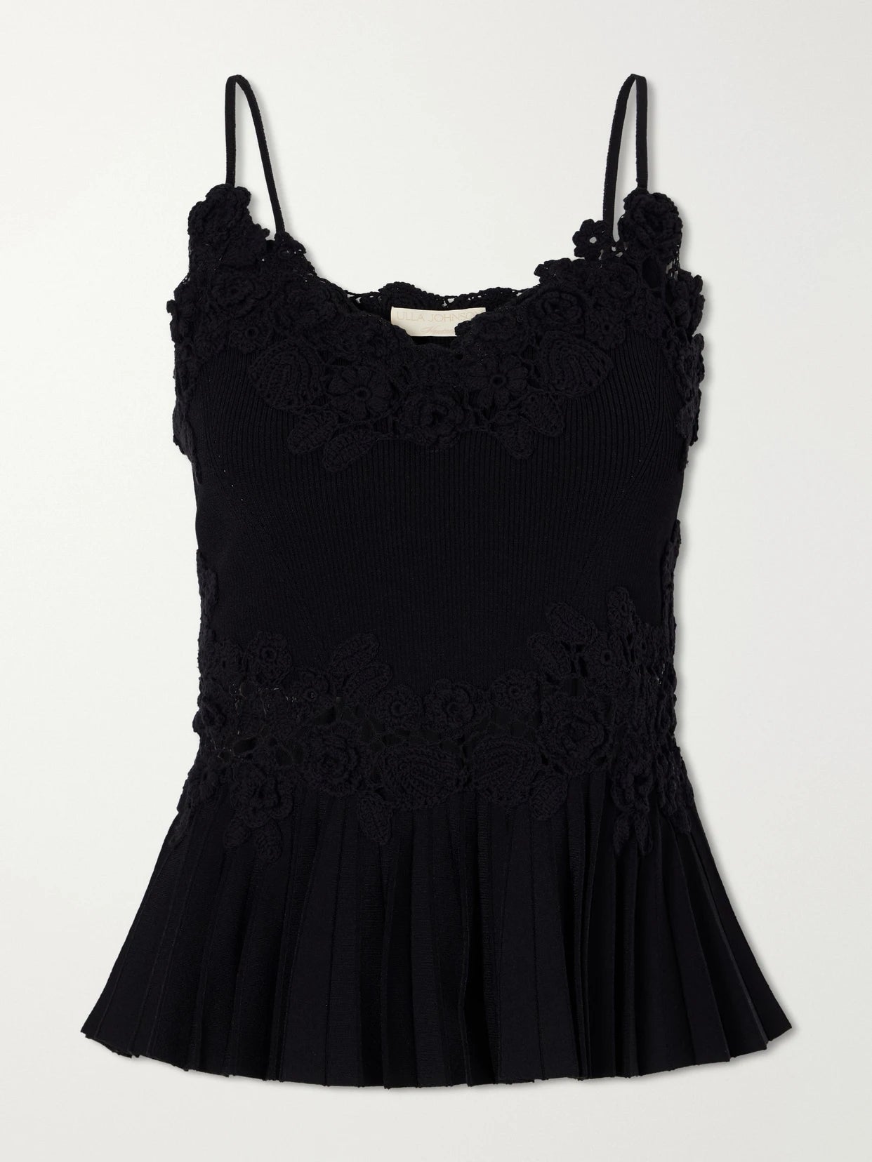 Estelle Pleated Crochet-trimmed Ribbed Jersey Tank