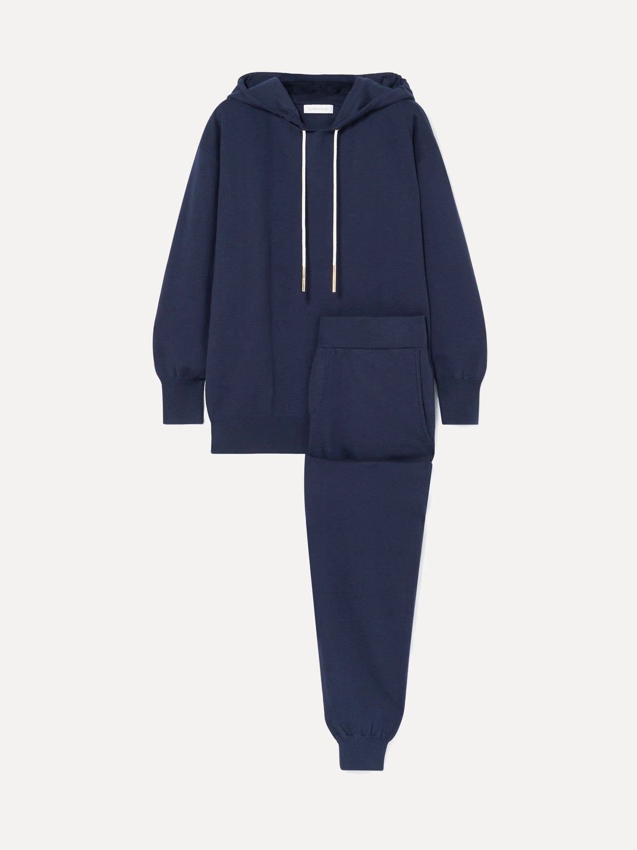 Image of Sleepwear & Loungewear. Product name - Gia Paris Silk And Cashmere-blend Hoodie And Track Pants Set in Indigo colour by brand - Olivia von Halle