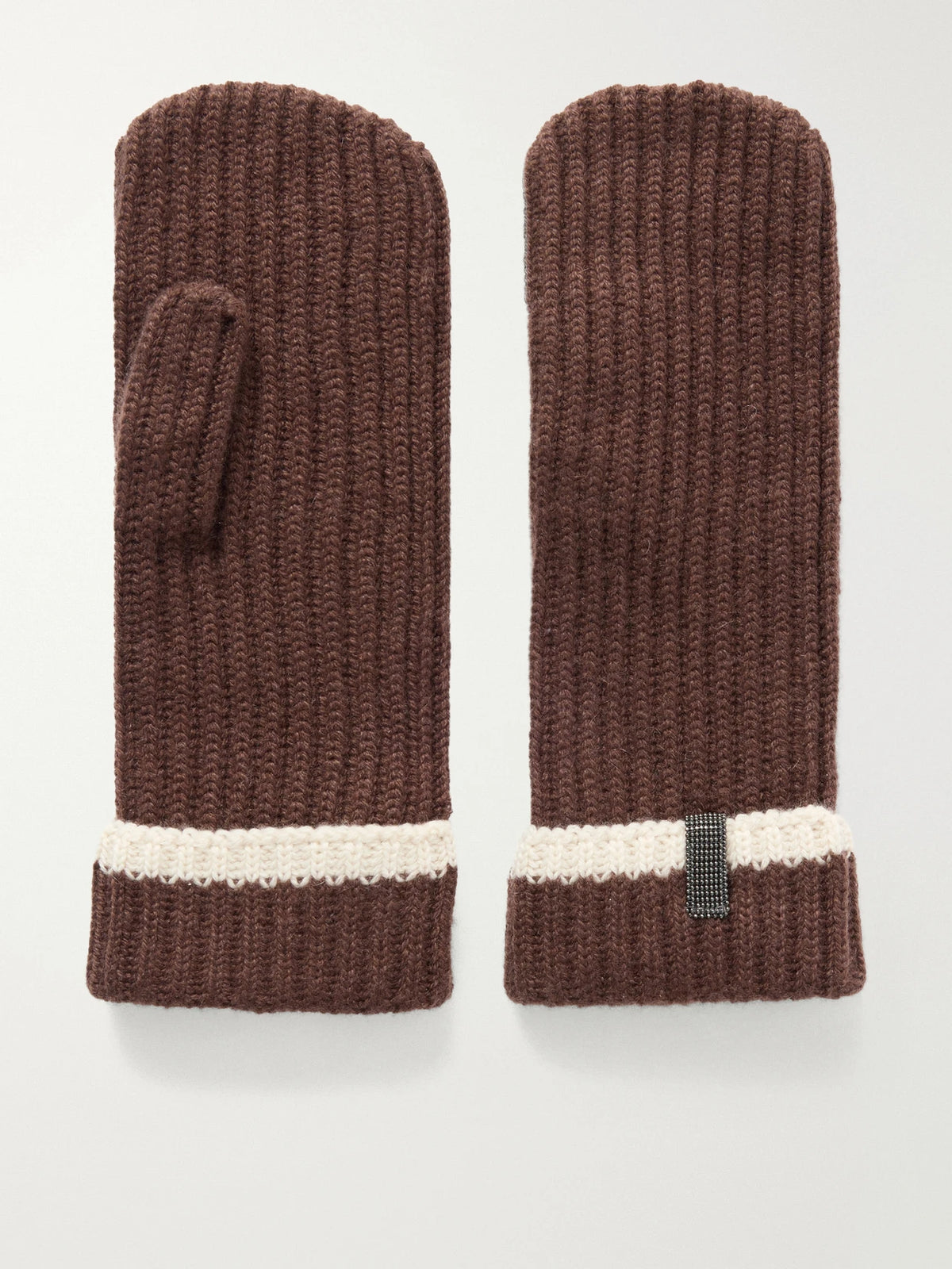 Bead-embellished Striped Ribbed Cashmere Mittens