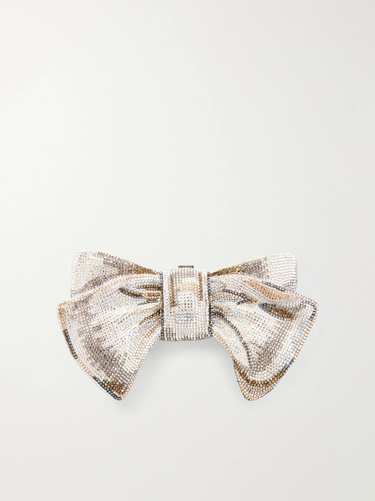 Judith Leiber Couture Bow Just For You Crystal-embellished Silver-tone Clutch