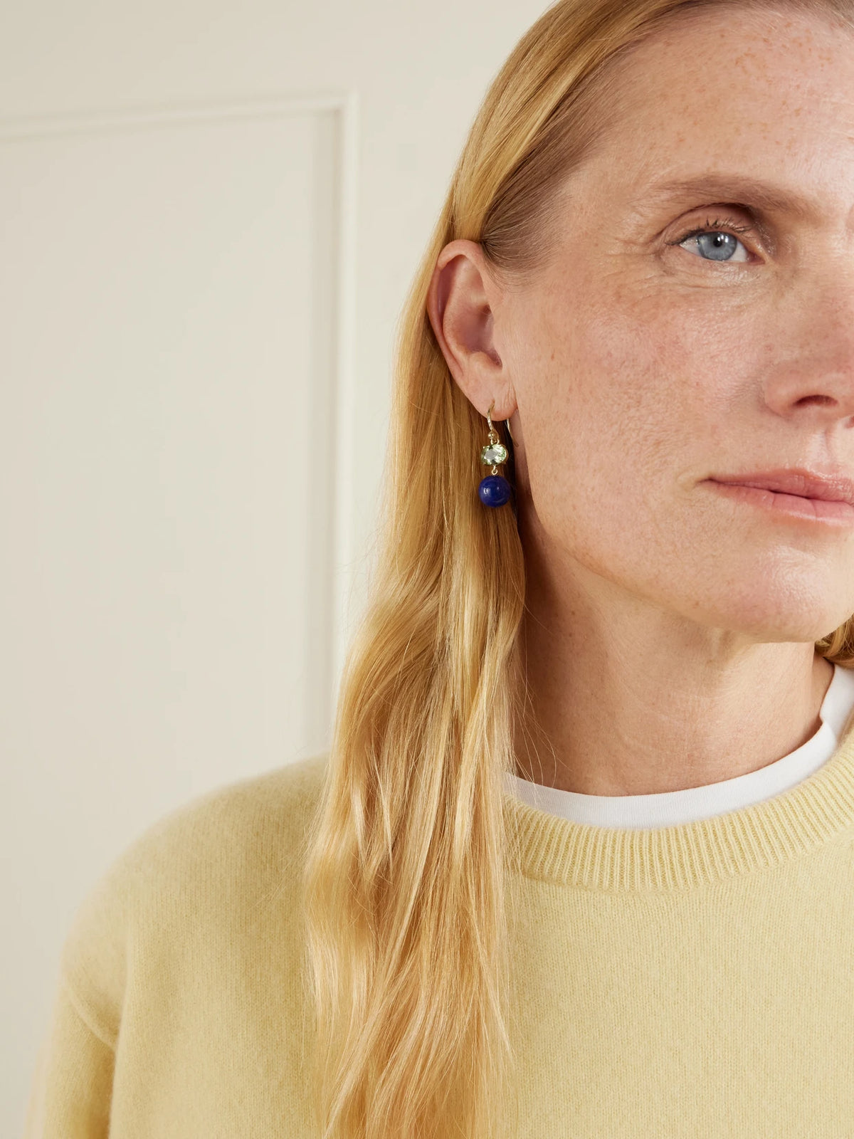 Image of Earrings. Product name - Gumball 18-karat Gold Multi-stone Earrings in Blue colour by brand - Irene Neuwirth