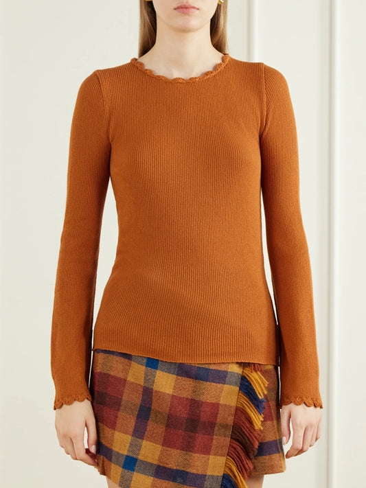 ESCVDO Bernabe Scalloped Ribbed Cotton Sweater