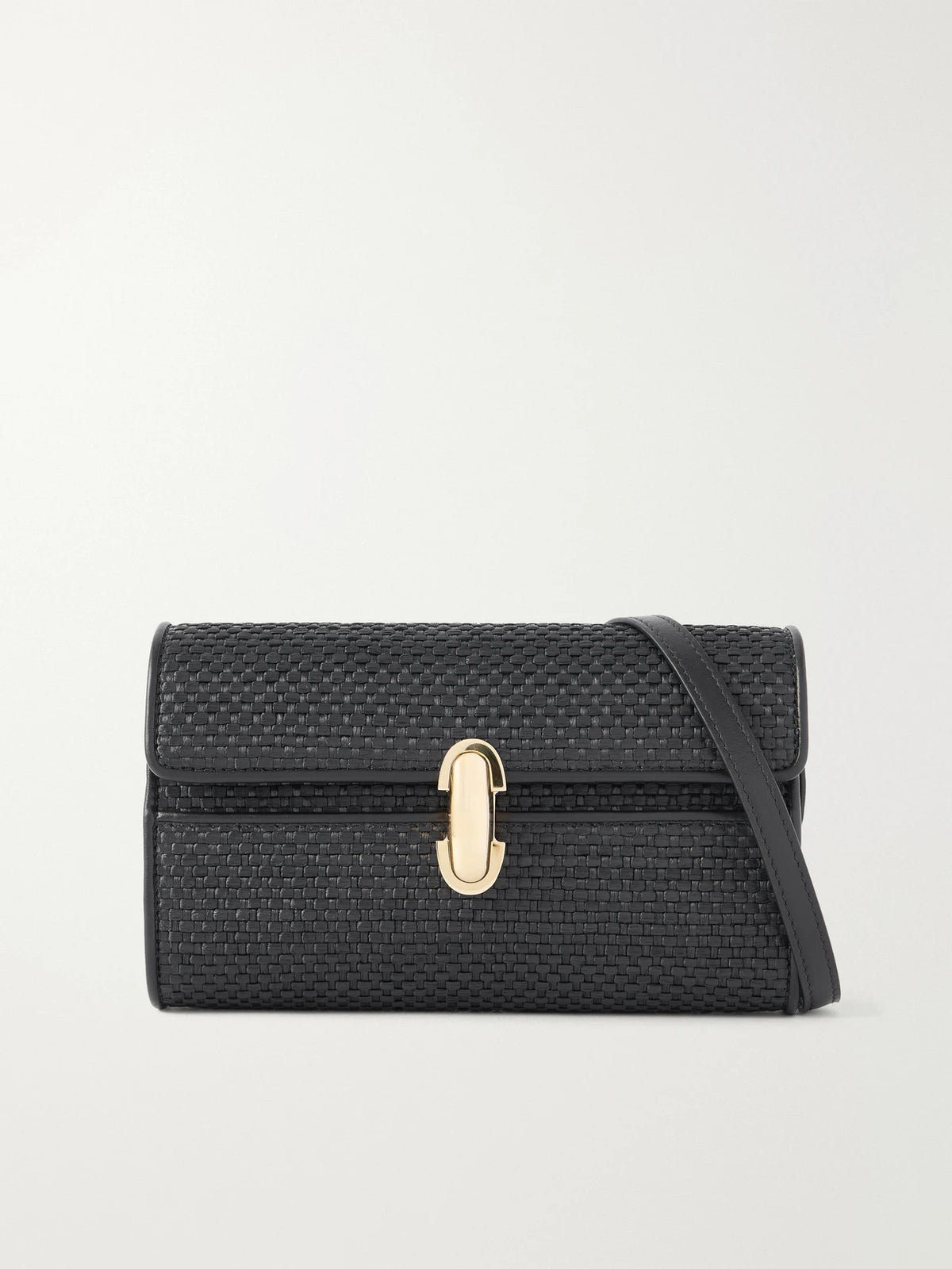 Symmetry Leather-trimmed Woven Raffia Shoulder Bag