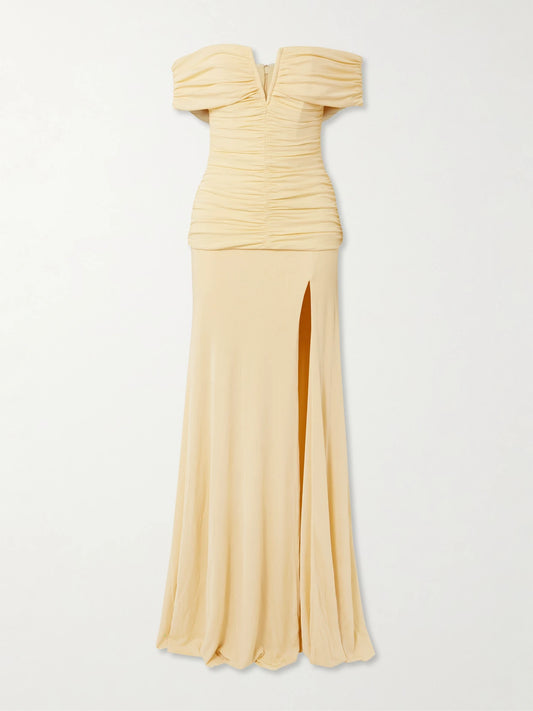 Zaley Off-the-shoulder Ruched Jersey Gown