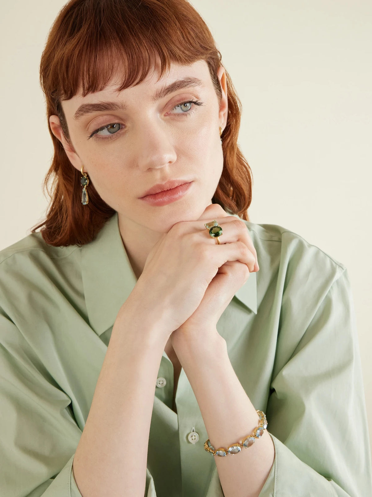 Image of Rings. Product name - Gemmy Gem 18-karat Gold, Tourmaline And Aquamarine Ring in Green colour by brand - Irene Neuwirth