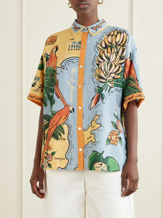 Beaches Path Printed Linen-blend Shirt
