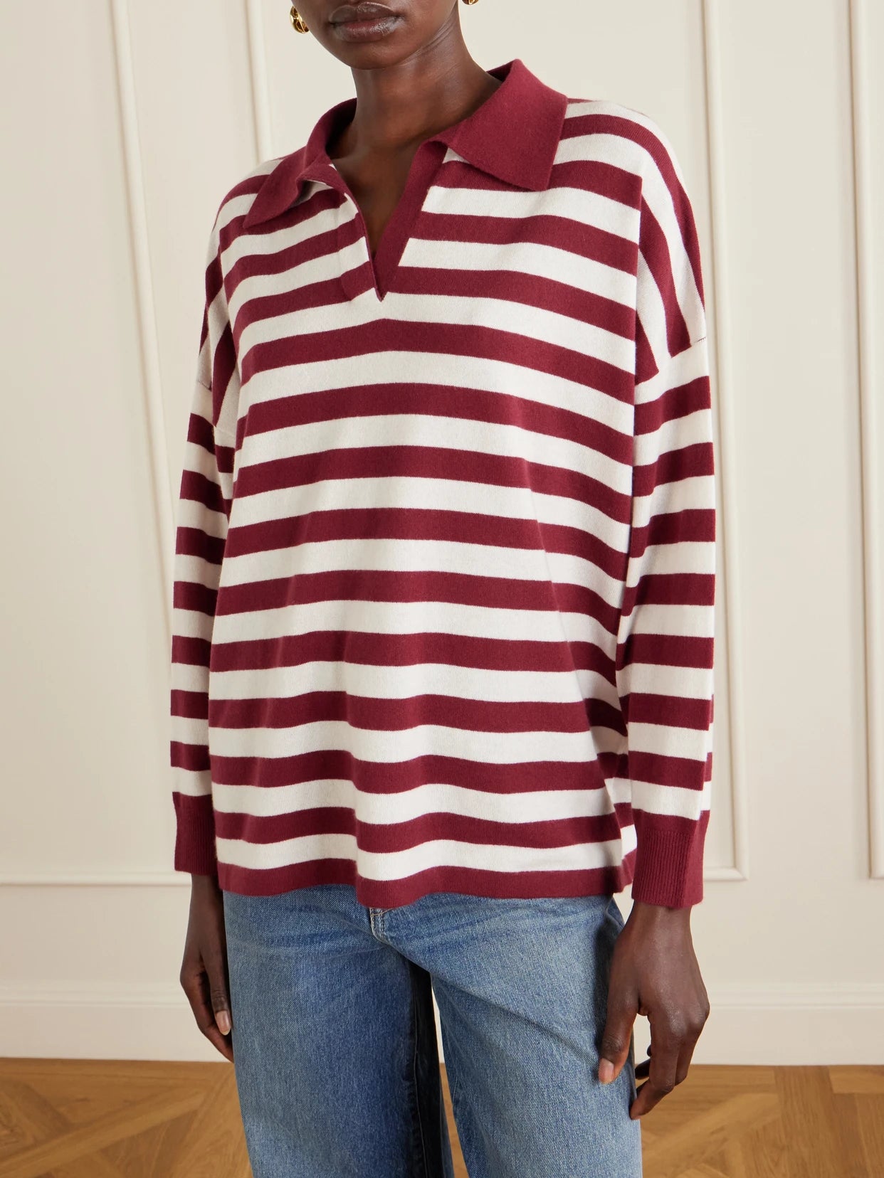 Victoria Striped Cashmere Polo Shirt