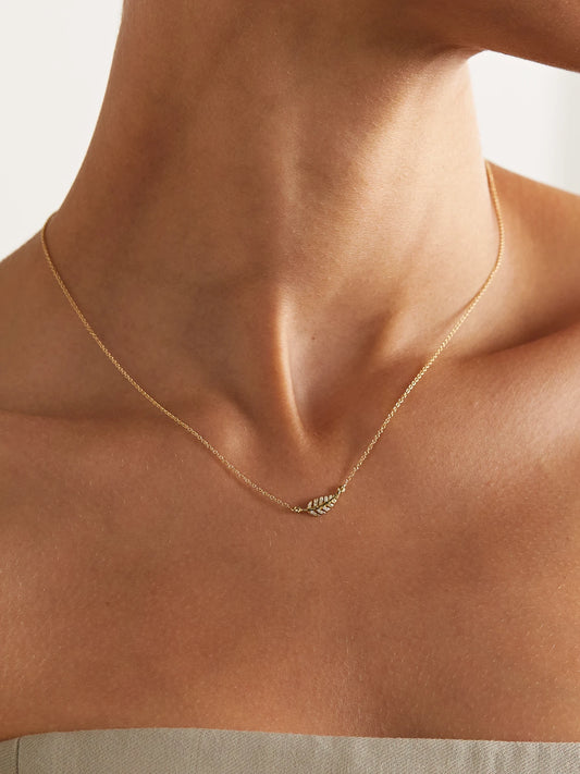 Image of Necklaces. Product name - Mini Leaf 18-karat Gold Diamond Necklace in Multi colour by brand - Jennifer Meyer