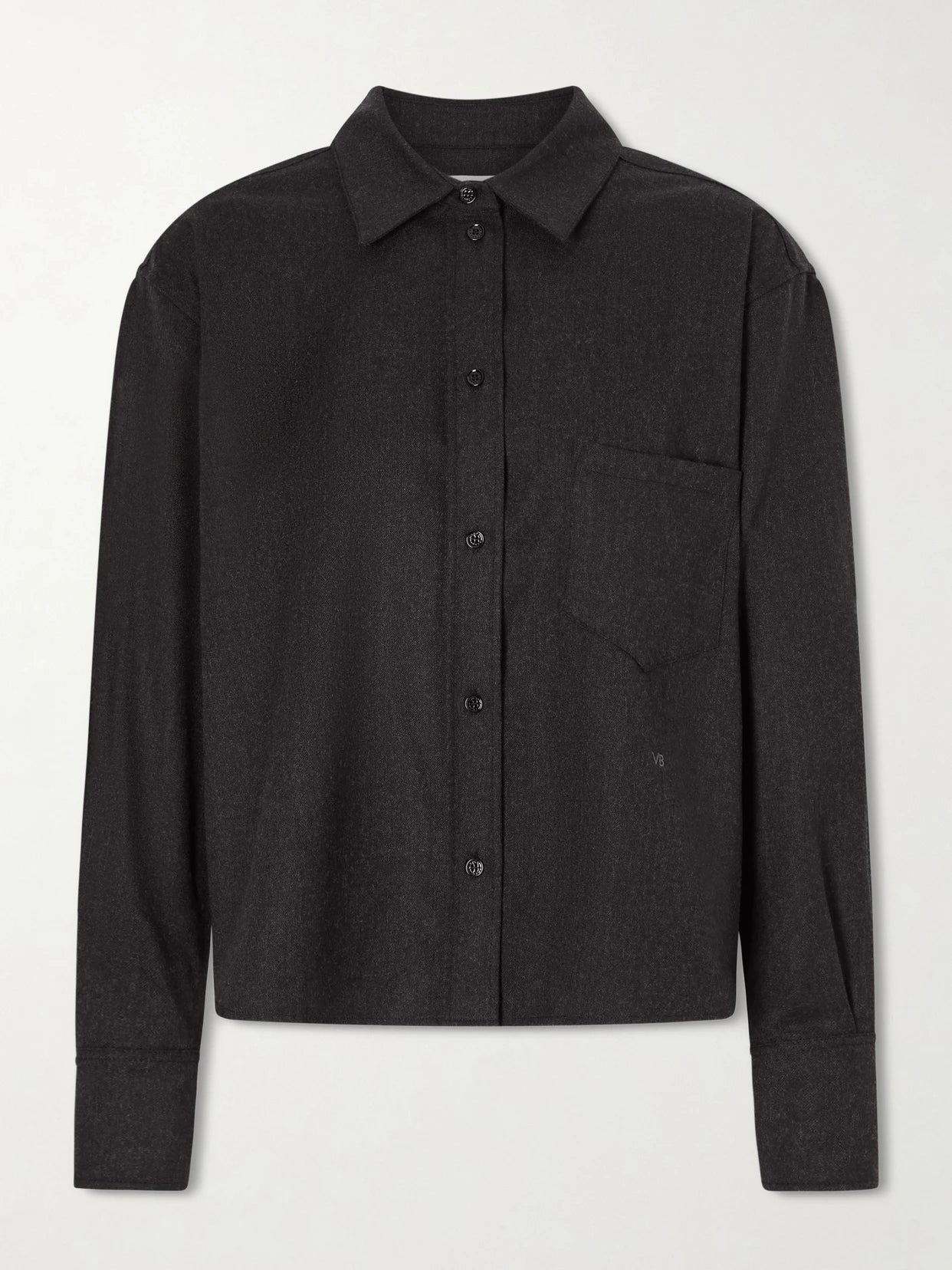 Image of a model wearing Tops. Product name - Ellys Wool Shirt in Dark gray colour by brand - Victoria Beckham