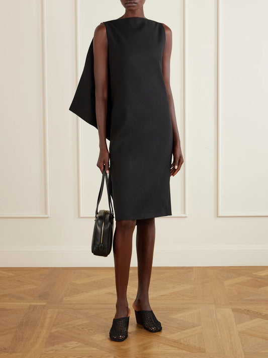 Image of Dresses. Product name - Open-back Silk And Wool-blend Midi Dress in Black colour by brand - Jil Sander