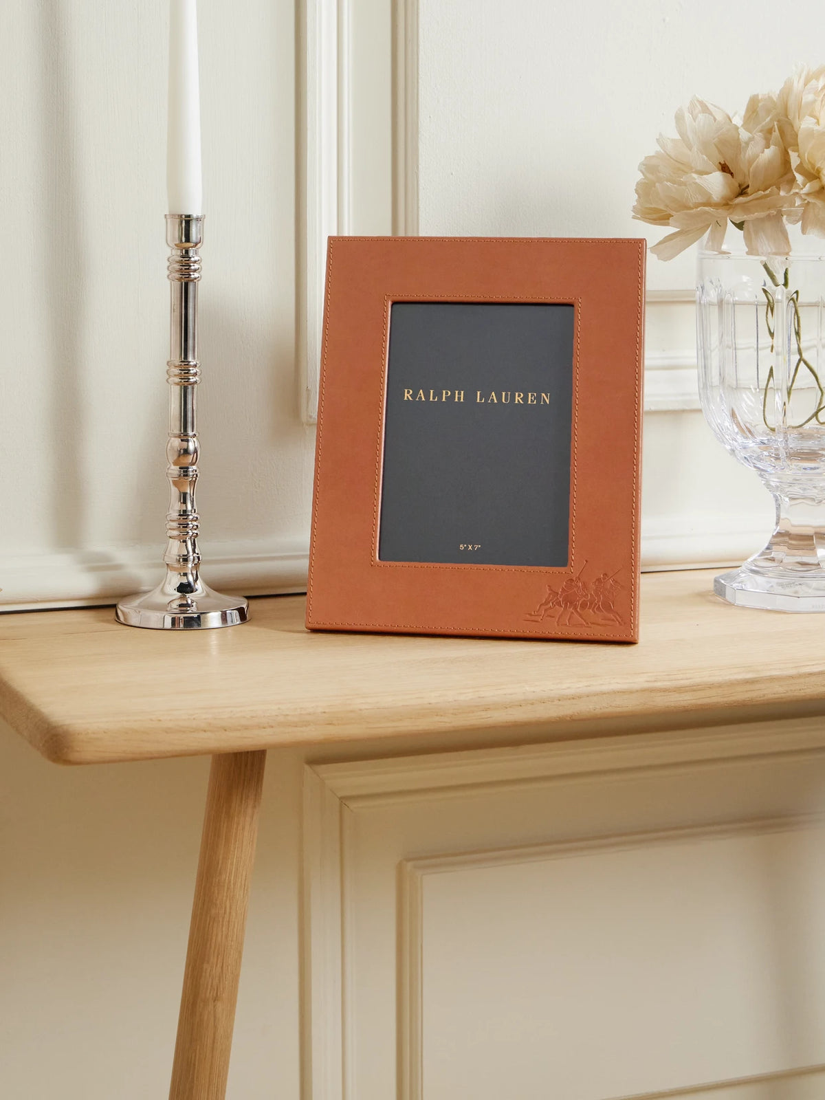 Image of Decor. Product name - Garrett Embossed Leather 5x7 Picture Frame in Brown colour by brand - Ralph Lauren Home