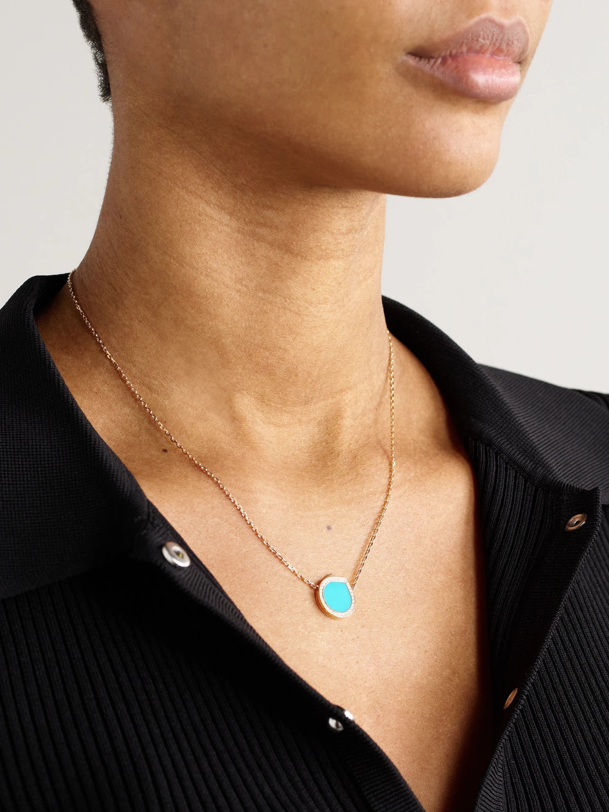 Image of Necklaces. Product name - Antifer 18-karat Rose Gold, Turquoise And Diamond Necklace in Blue colour by brand - Repossi