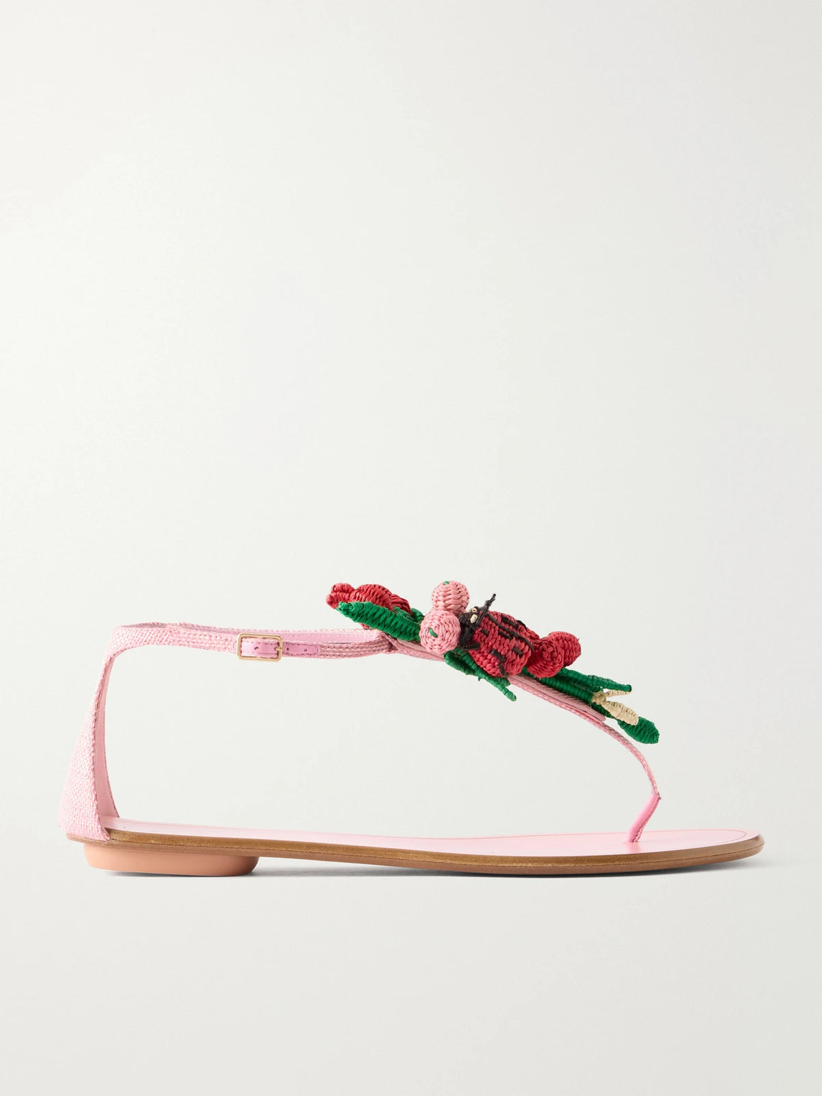Botanica Embellished Leather And Raffia Thong Sandals