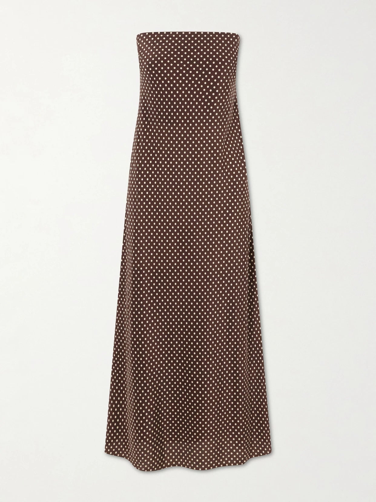 Image of Dresses. Product name - Bias Polka-dot Silk-crepe De Chine Midi Dress in Chocolate colour by brand - Matteau