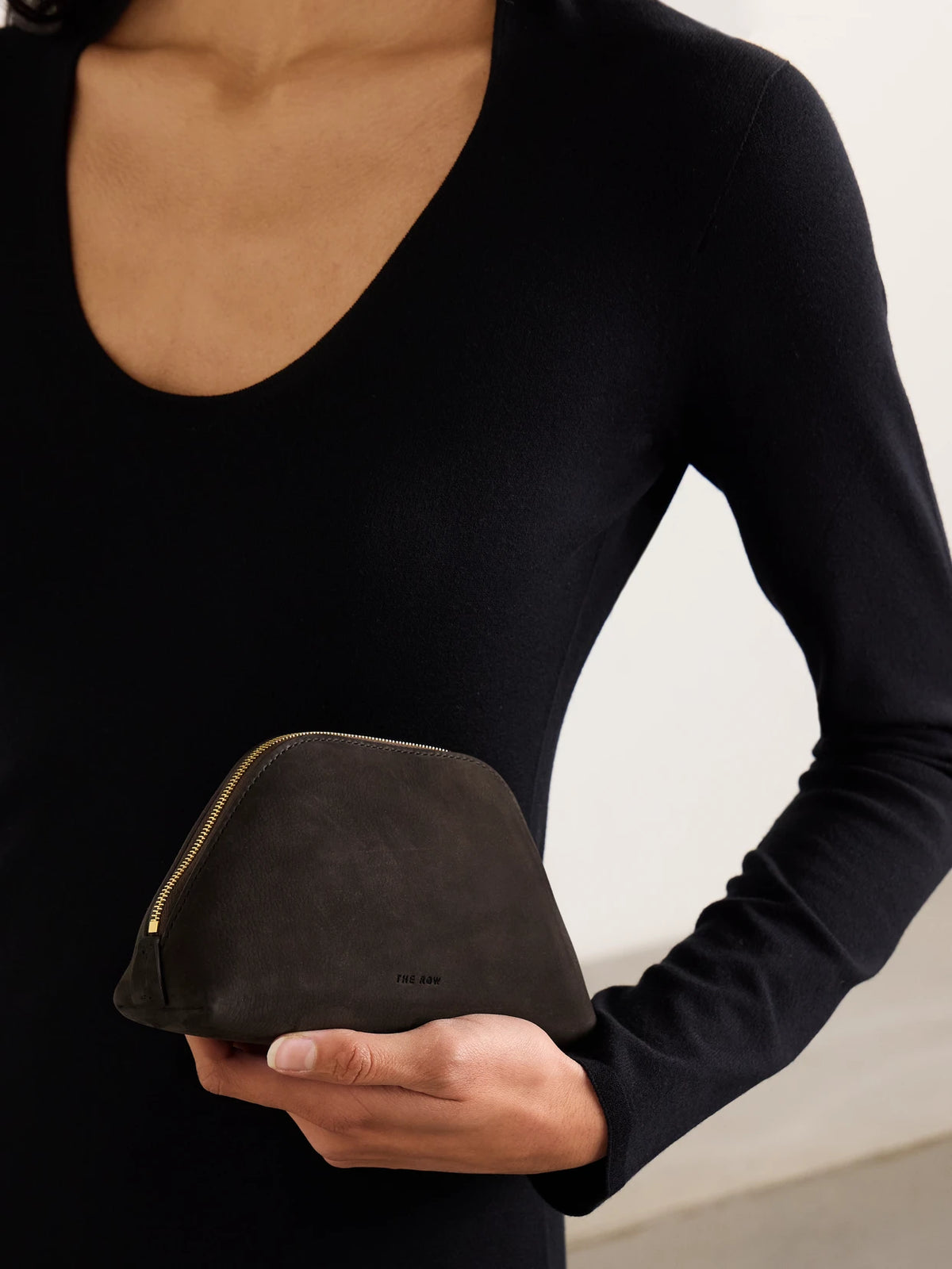 Image of Bags. Product name - Devon Mini Nubuck Pouch in Chocolate colour by brand - The Row