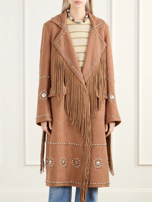 ALIX OF BOHEMIA Petunia Studded Fringe-trimmed Cotton-gauze Coat