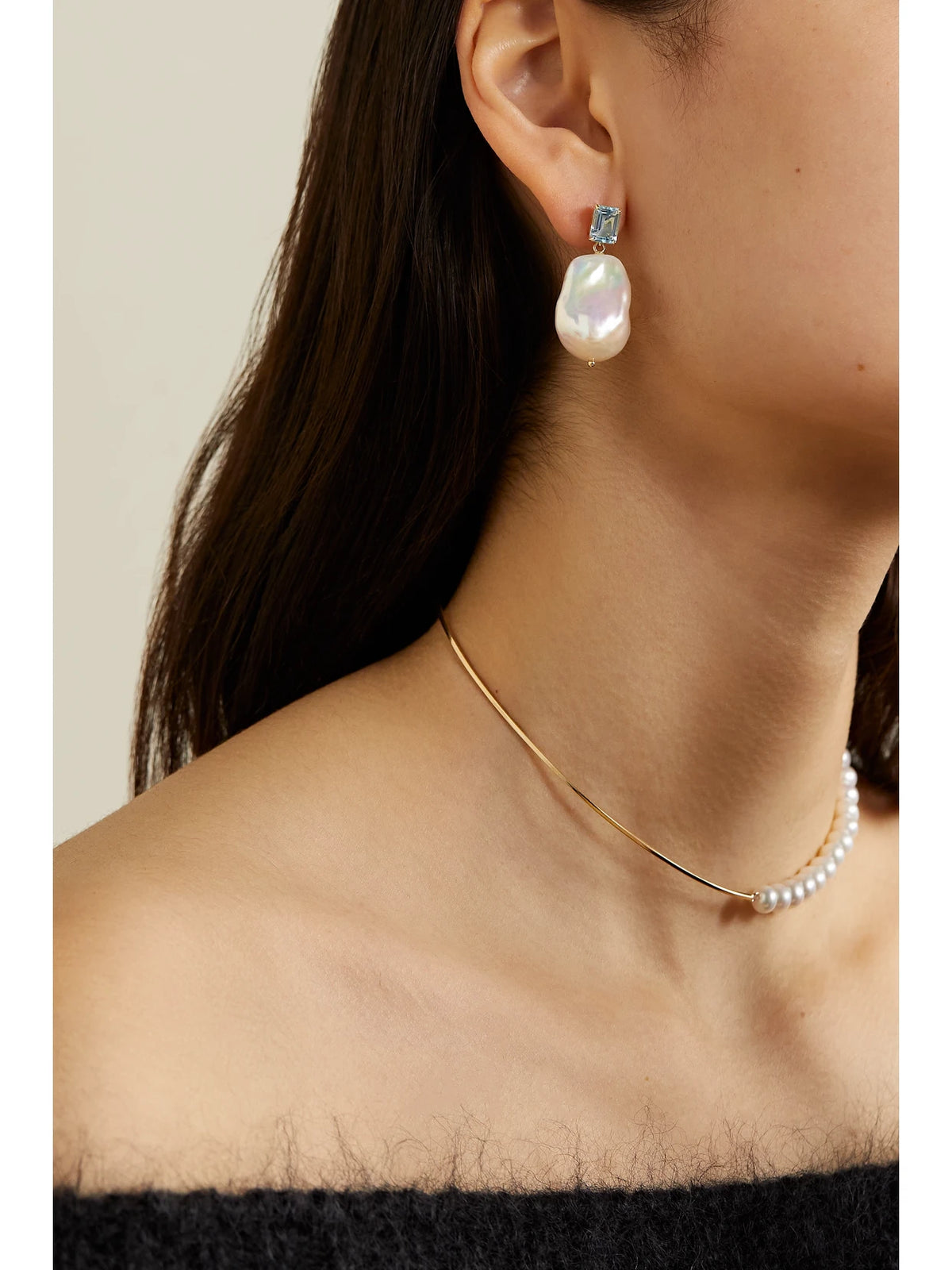 Image of Earrings. Product name - 14-karat Gold, Topaz And Pearl Earrings in White colour by brand - Mateo