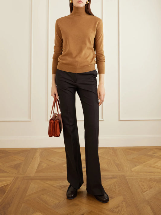 Image of a model wearing Outerwear. Product name - Wool And Cashmere-blend Turtleneck Sweater in Brown colour by brand - Jil Sander